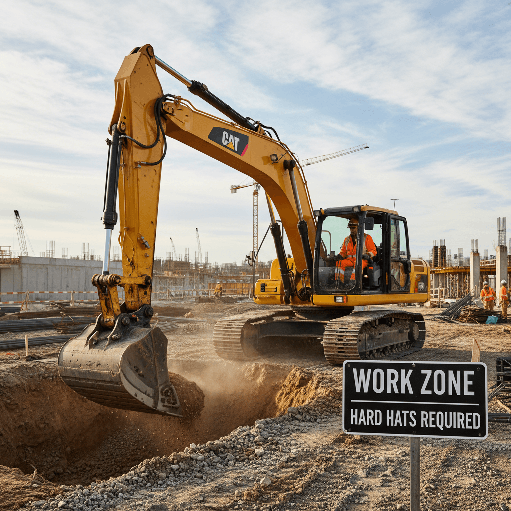 Escavatore in cantiere durante i lavori