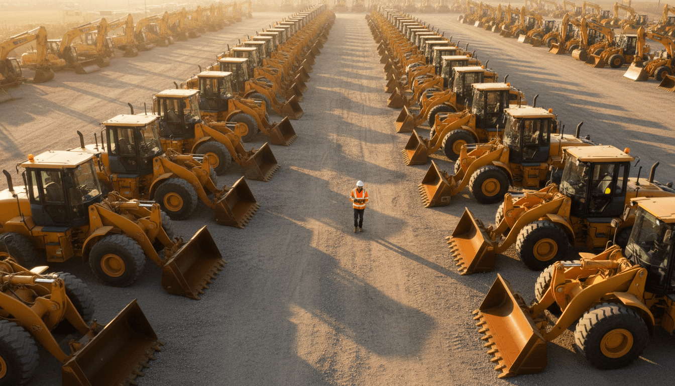 Flotta di macchinari edili parcheggiata e revisionata nel nostro parco veicoli