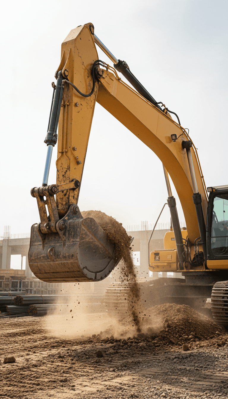 Operatore su escavatore durante lavori di cantiere